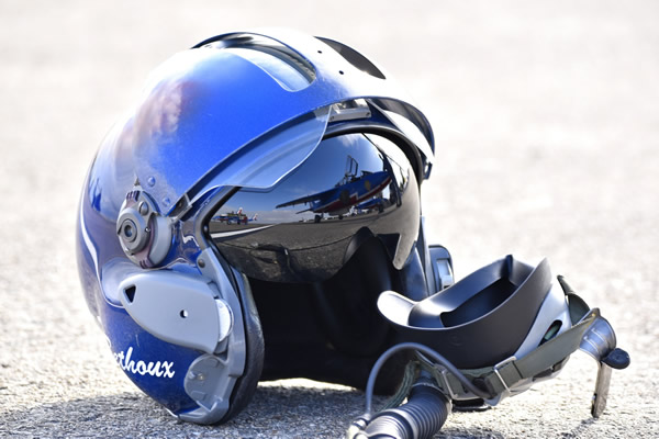 A helmet of the Patrouille de France flight demonstration team of the French Air Force A helmet of the Patrouille de France flight demonstration team of the French Air Force